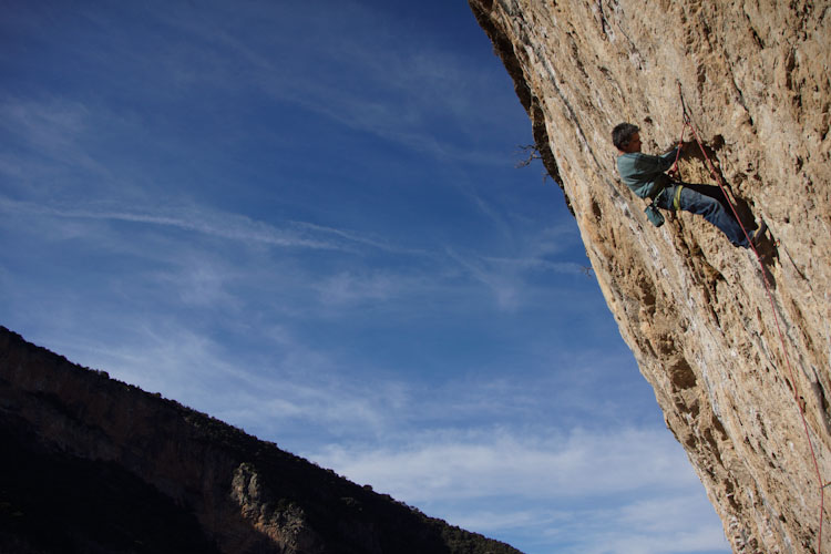 Bernardo making his way up Mallorca is Funky 7c+, 13a.
