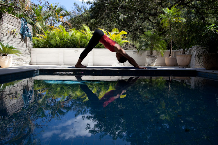 Olivia Hsu getting her daily yoga on at our amazing casita just minutes from the climbing at Barrinha.