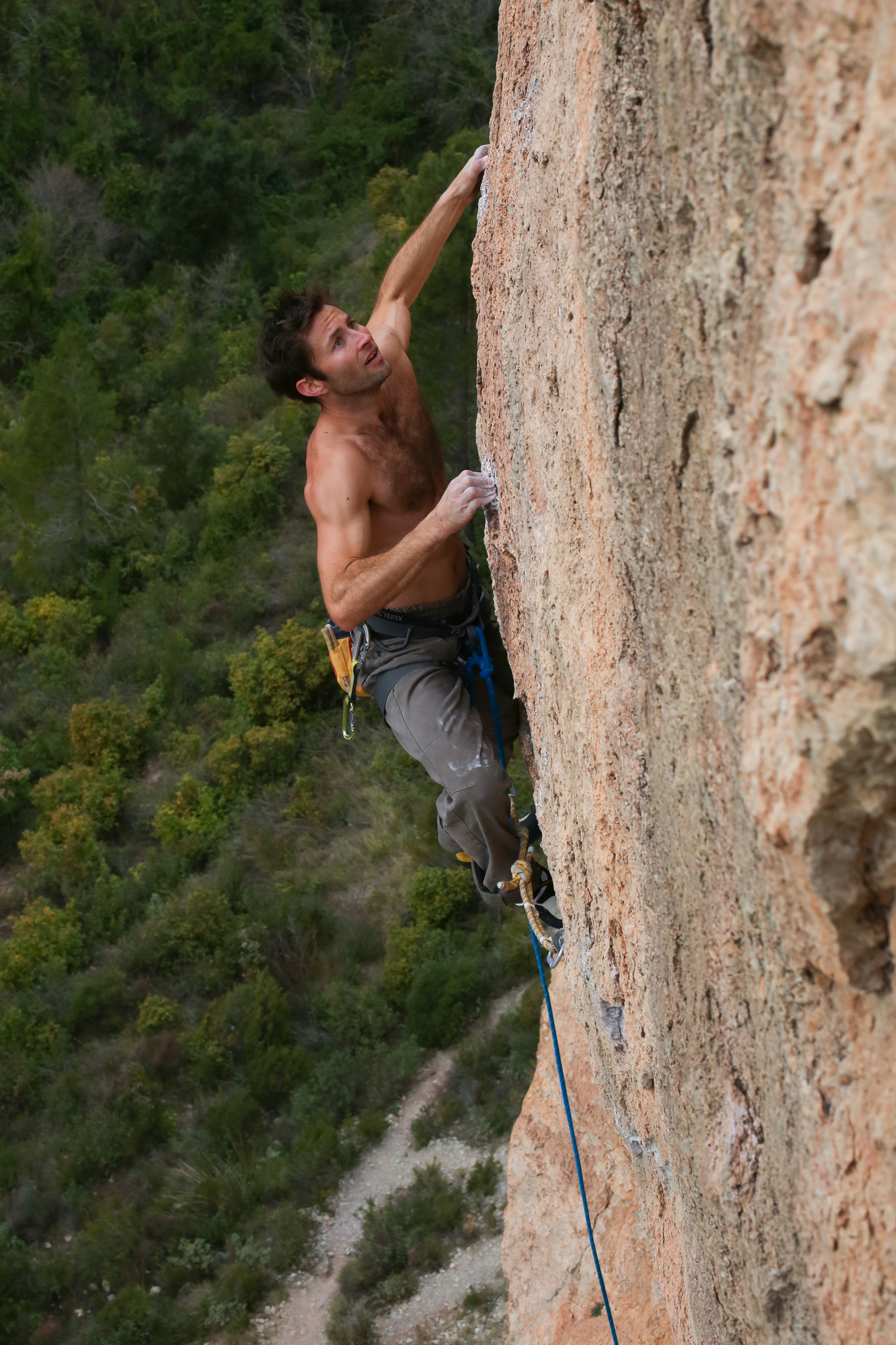 Italian climber Andrea Polo climbs Zona Zero 8b in Siurana Spain. 