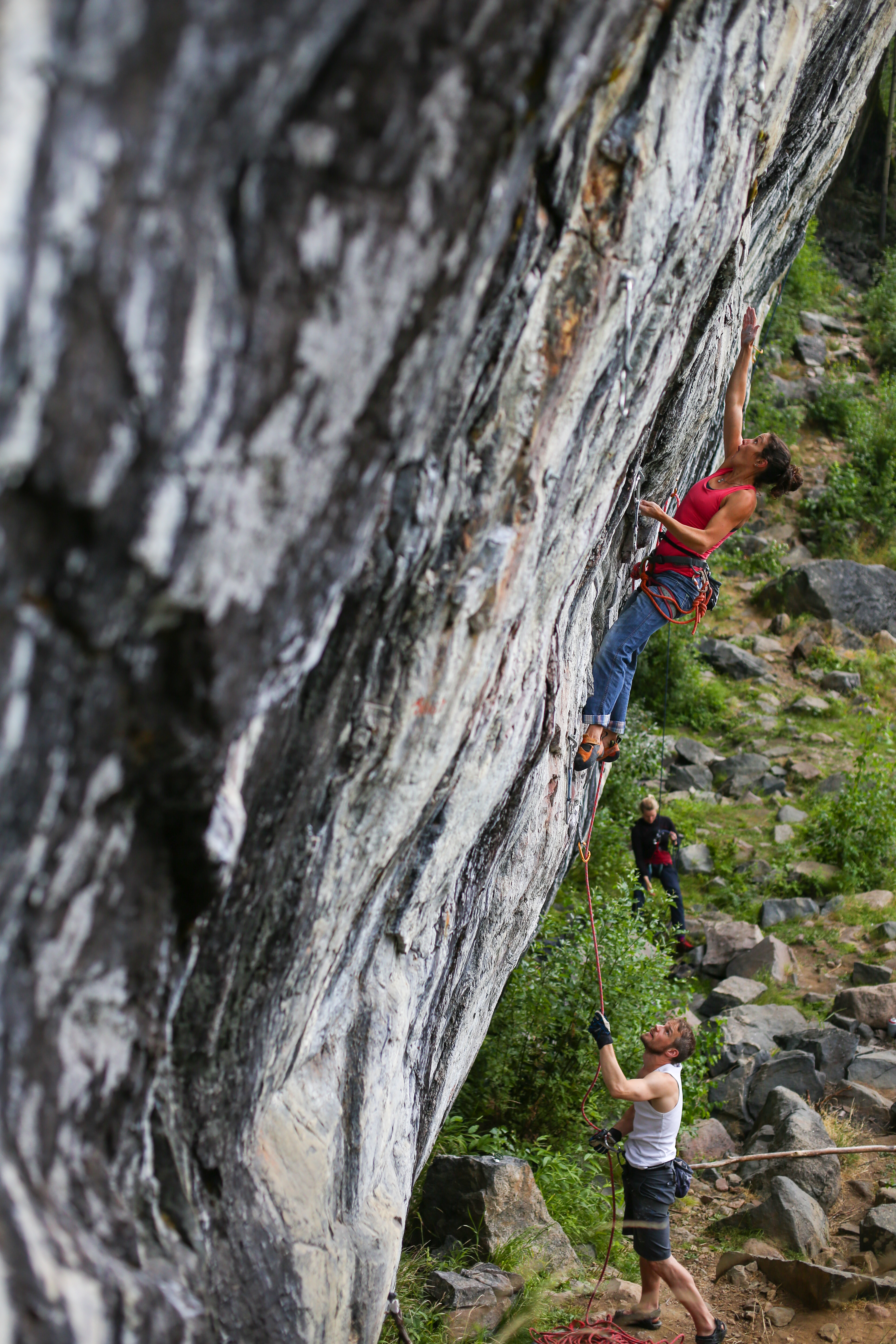 Amelie Desvars climbing in Niemisel, Sweden.