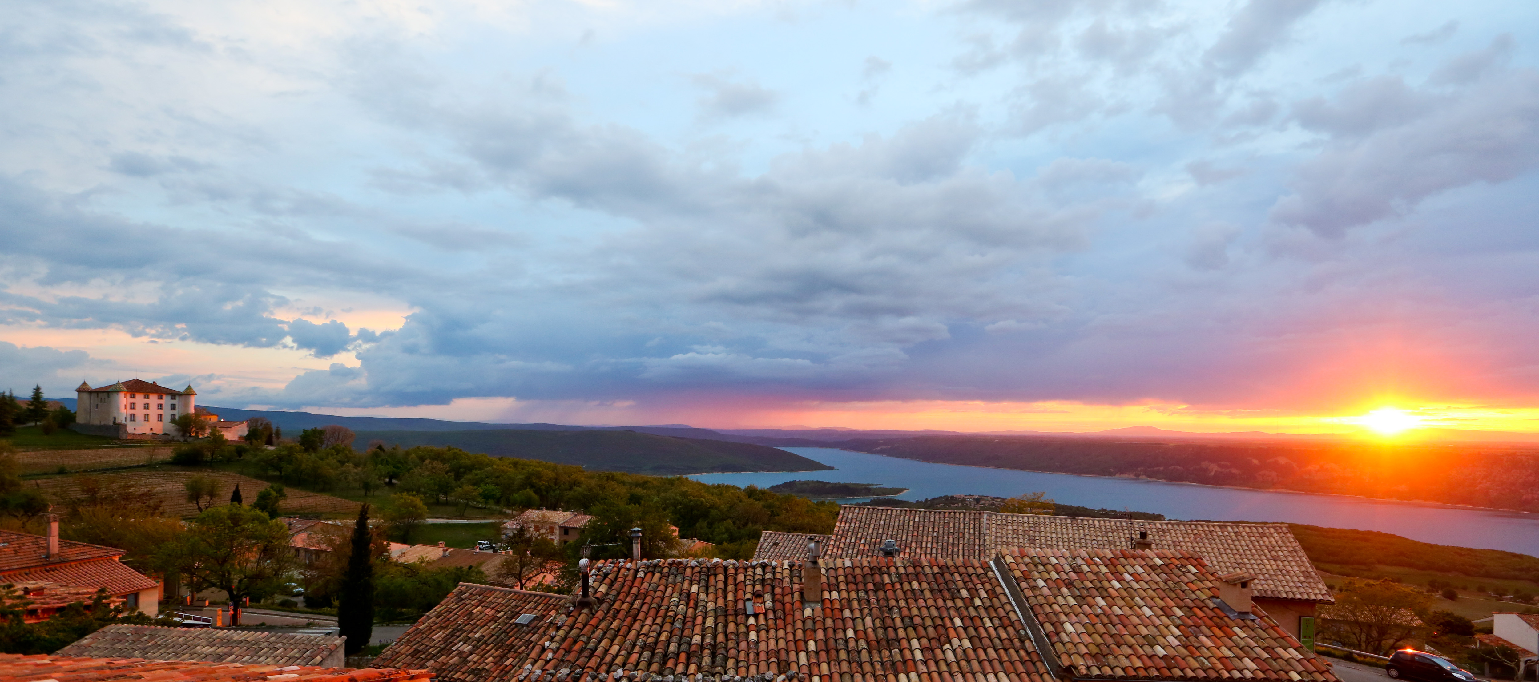 Sweet sunset view from Aiguines a small town close to the Verdon Gorge in France.